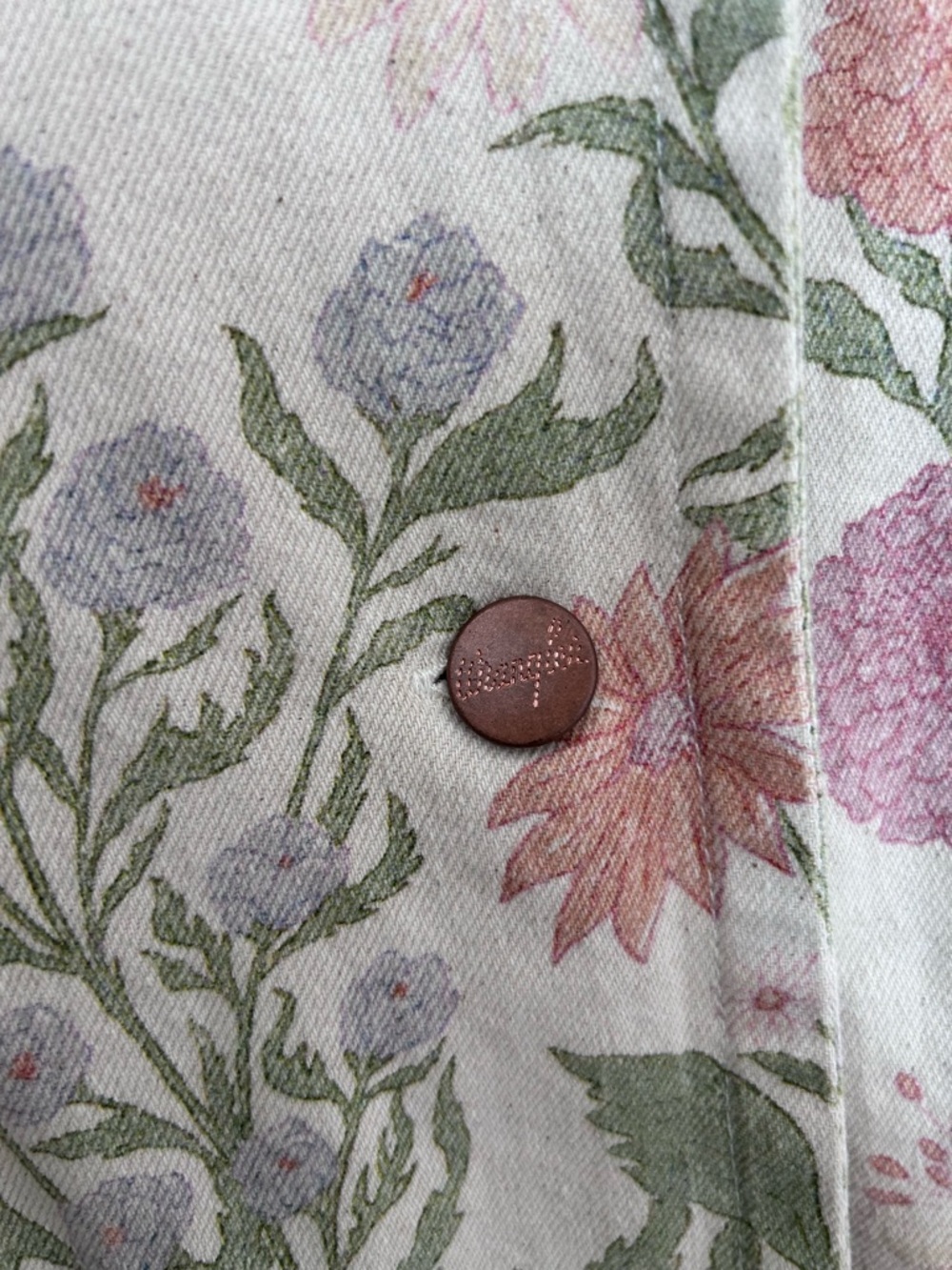Wrangler X Free People Cream Floral Button-Up Jacket with Pink and Green Print - Picture 9 of 14
